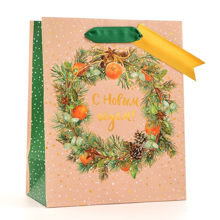 Новый год. Пакет подарочный  Новый год. Пакет подарочный "С новым годом!", люкс, 18 х 22,3 х 10 см.