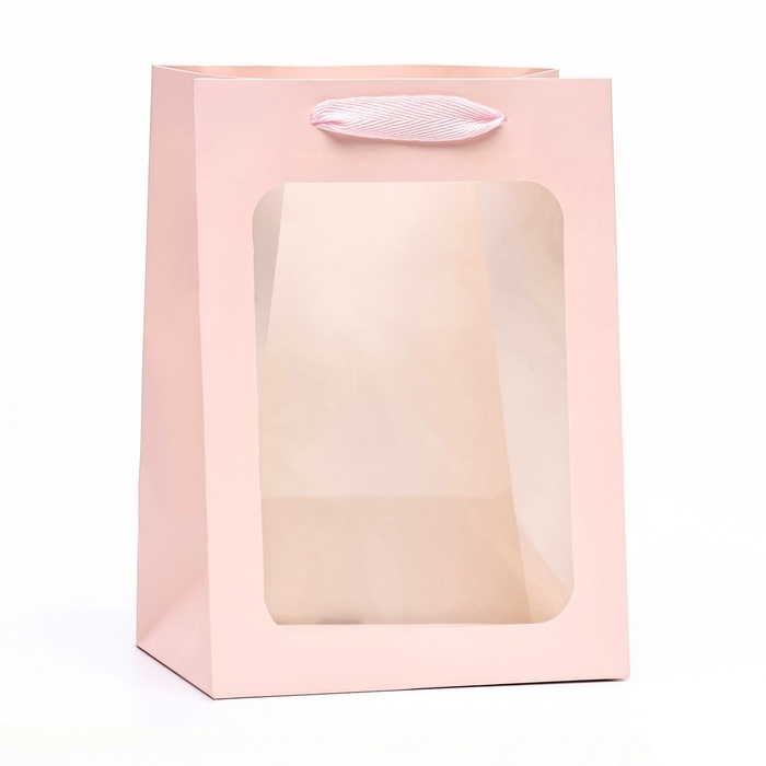 Пакет подарочный, с окном, 25 х 18 х 13 см, розовый Пакет подарочный, с окном, 25 х 18 х 13 см, розовый