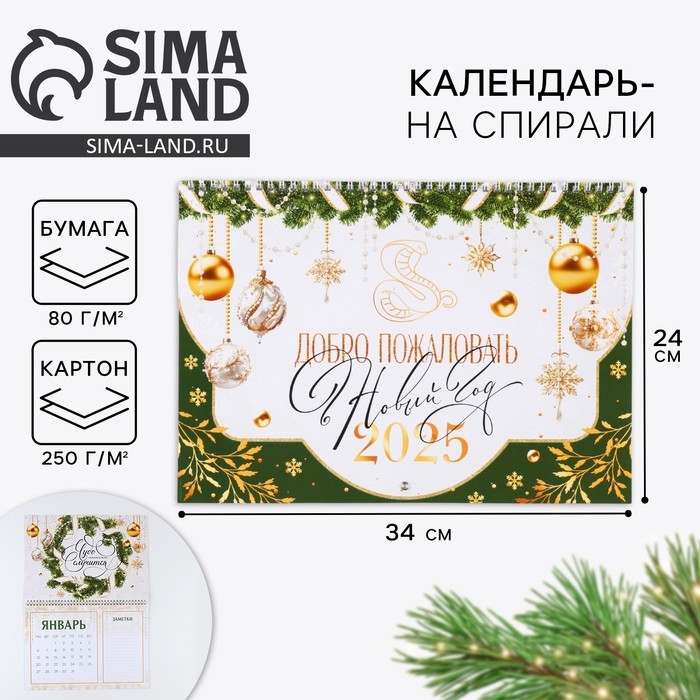 Календарь 2025 настенный, на спирали «Новый год: Добро пожаловать», 34 х 24 см Календарь 2025 настенный, на спирали «Новый год: Добро пожаловать», 34 х 24 см