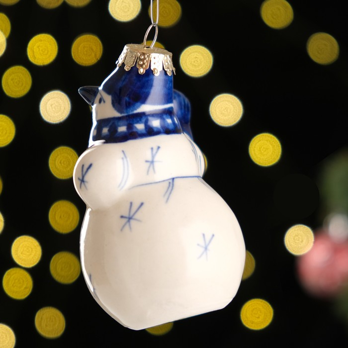 Сувенир на ёлку "Снеговик", 8 см, гжель