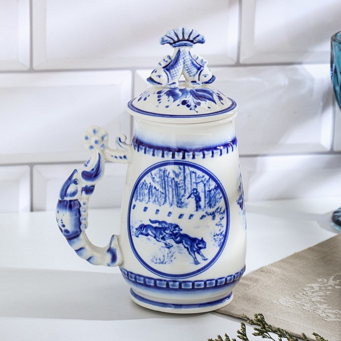 Кружка пивная "Жанровая. Охота", гжель