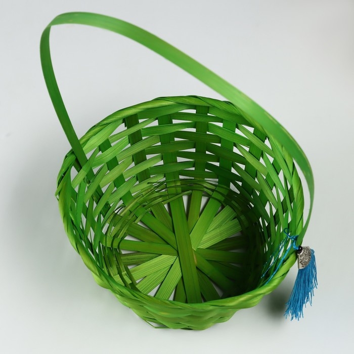 Корзина плетеная, D19 х 9 х 32 см, зеленая, бамбук Корзина плетеная, D19 х 9 х 32 см, зеленая, бамбук