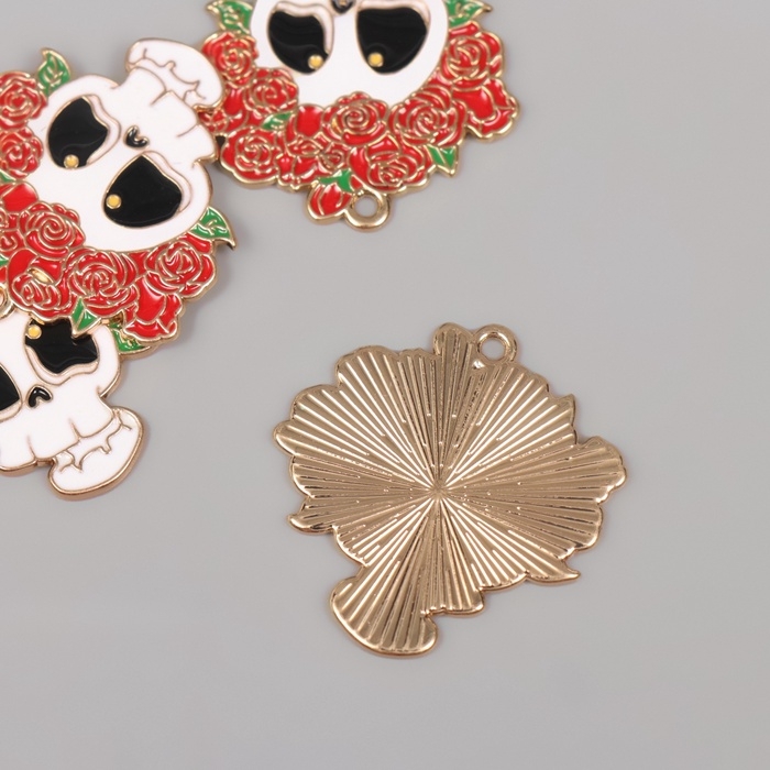 Декор для творчества металл, эмаль Декор для творчества металл, эмаль "Череп в цветочном венке" 3,1х3 см