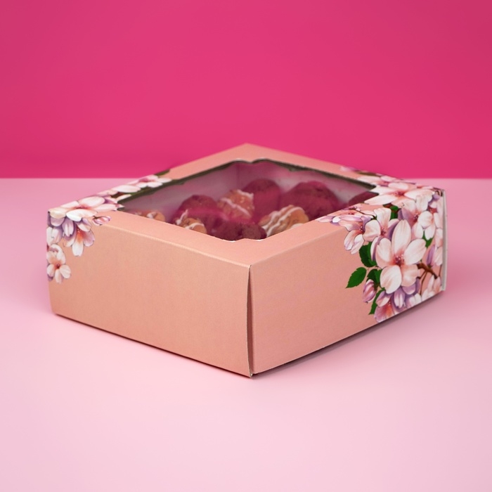 Коробка самосборная, крышка-дно, с окном, Коробка самосборная, крышка-дно, с окном,"Пусть в твоём сердце всегда будет весна" 14,5 х 14