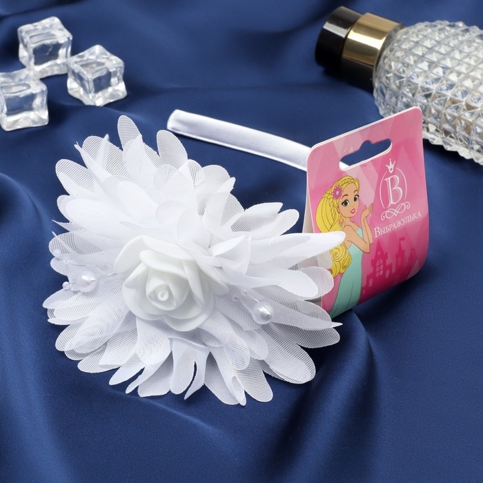 Ободок для волос  Ободок для волос "Малышка" пышный цветок, 0,9 см, белый