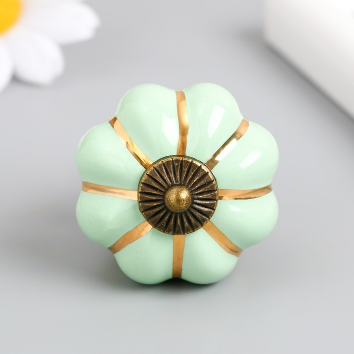 Ручка для шкатулки керамика, металл Ручка для шкатулки керамика, металл "Тыковка" фисташка 4х4х4 см