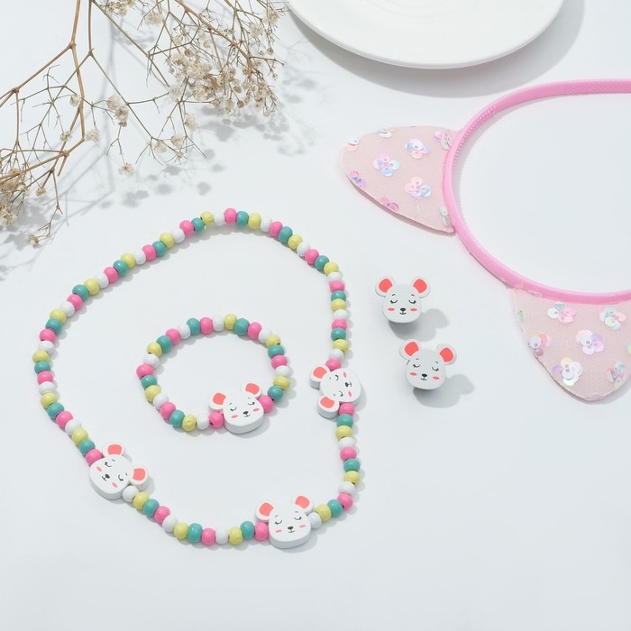 Набор детский «Выбражулька» 4 предмета: ободок, клипсы, бусы, браслет, кошечка, цвет МИКС Набор детский «Выбражулька» 4 предмета: ободок, клипсы, бусы, браслет, кошечка, цвет МИКС