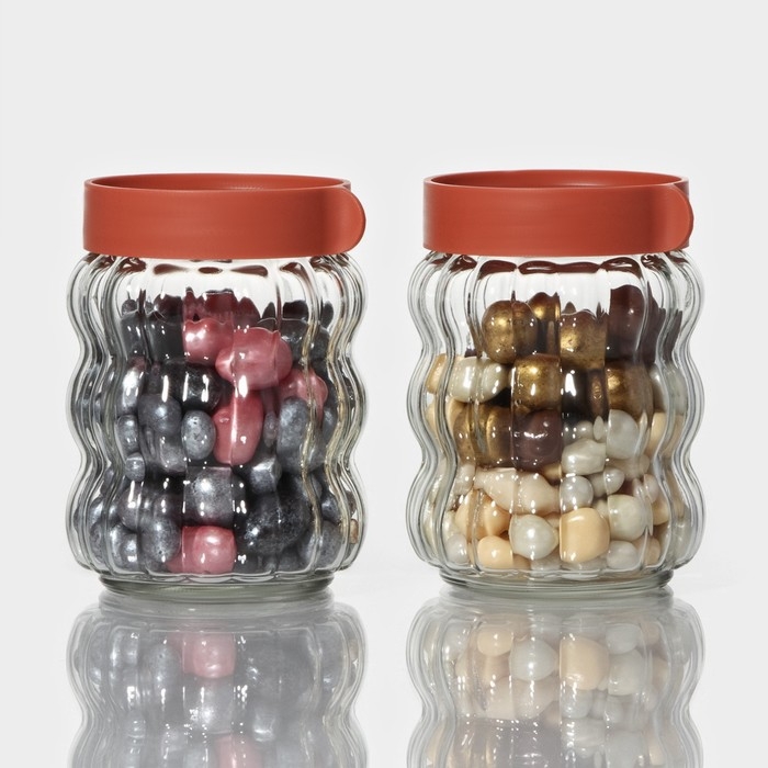 Банки стеклянные для сыпучих продуктов Доляна «Коралл», 2 предмета: 500 мл, 9×12,5 см, с пластиковой крышкой Банки стеклянные для сыпучих продуктов Доляна «Коралл», 2 предмета: 500 мл, 9×12,5 см, с пластиковой крышкой