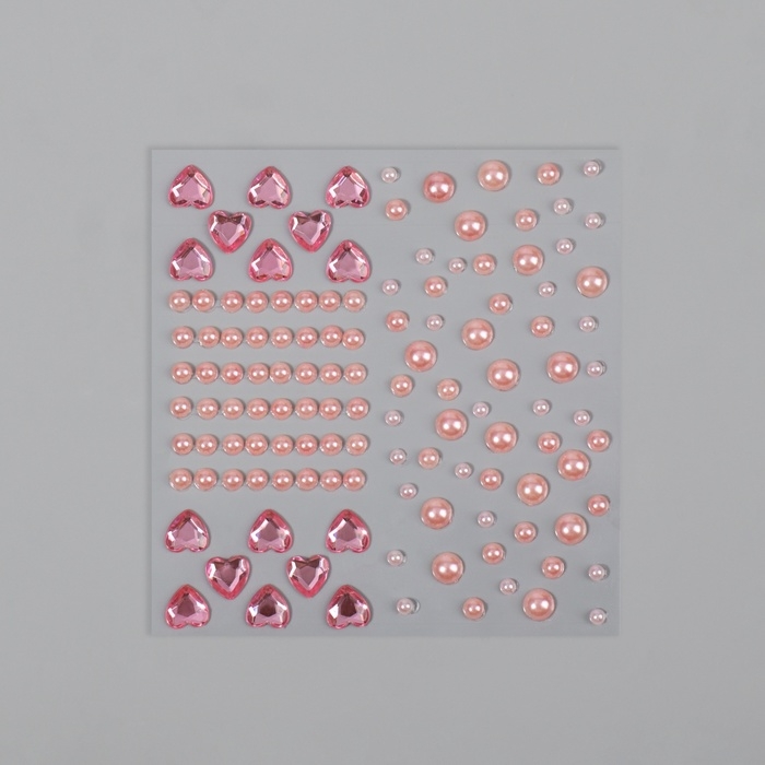 Стразы и жемчуг самоклеящиеся «Ассорти», фигурные, 153 шт на листе, цвет розовый Стразы и жемчуг самоклеящиеся «Ассорти», фигурные, 153 шт на листе, цвет розовый