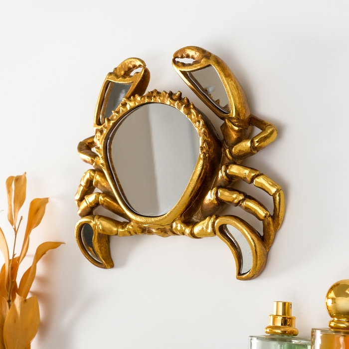 Панно интерьерное полистоун  Панно интерьерное полистоун "Зеркальный краб" золото 23х4х18 см