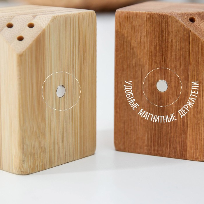 Набор для специй, 10×5×7 см, 2 шт, на магнитах, бамбук Набор для специй, 10×5×7 см, 2 шт, на магнитах, бамбук