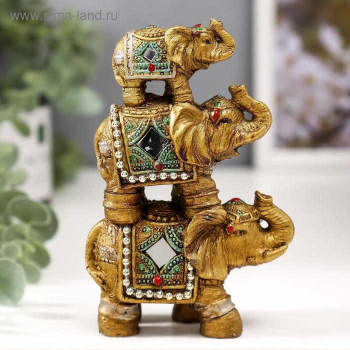 Сувенир полистоун зеркальные вставки Сувенир полистоун зеркальные вставки "3 слона с бисером на попоне" 12,5х9х4 см