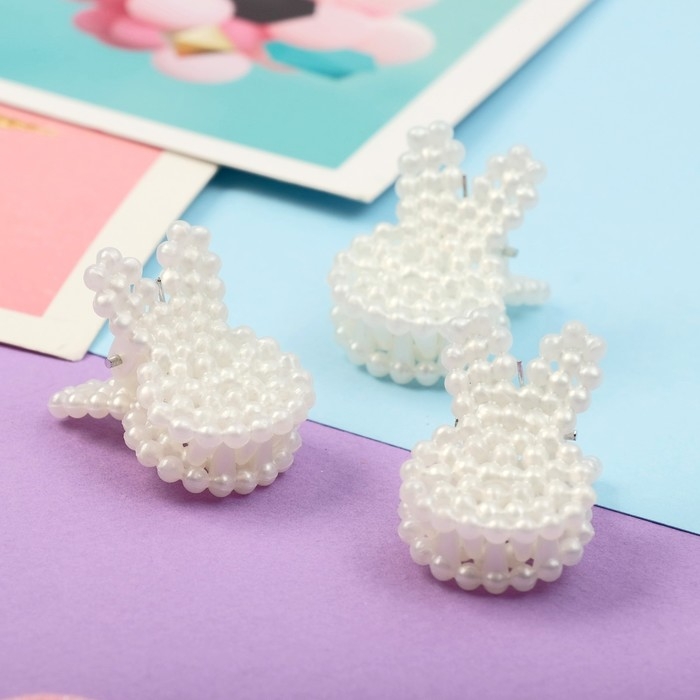 Краб для волос  Краб для волос "Беатрис зайка" (набор 5 шт) зайчики, 2х3 см, белый