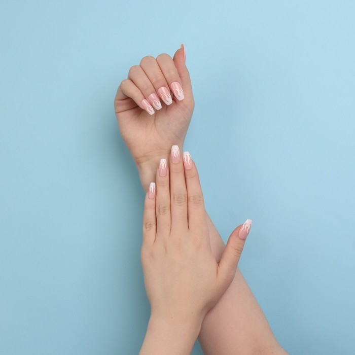 Накладные ногти &laquo;Fire&raquo;, 12 шт, с клеевыми пластинами, форма балерина, розовые, белые