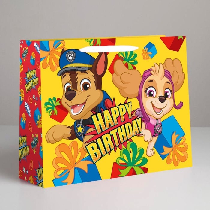 Пакет подарочный крафт Пакет подарочный крафт "Happy Birthday" 40х31х11.5 см, Щенячий патруль