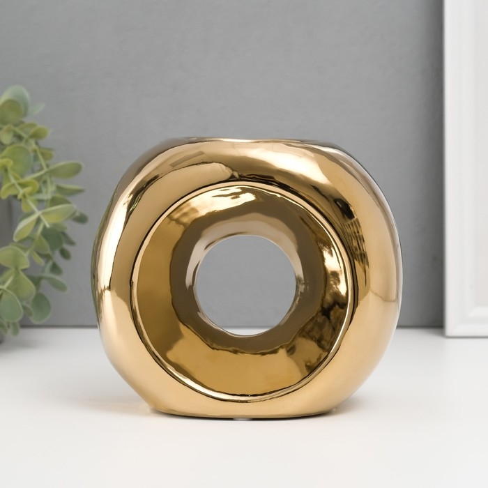 Подсвечник керамика на 1 свечу  Подсвечник керамика на 1 свечу "Кольцо" d=6 см золото 16х8х14 см