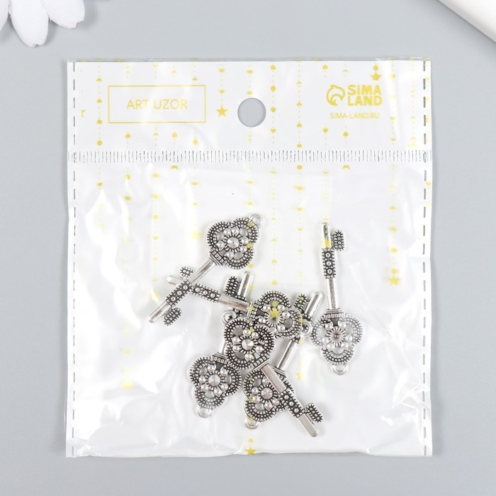 Декор для творчества металл Декор для творчества металл "Ключик с трилистником" набор 6 шт серебро 1,5х4,2 см