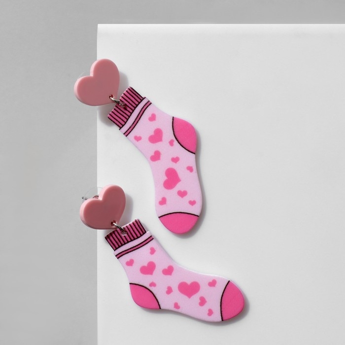 Серьги акрил «Носки», цвет розовый в серебре Серьги акрил «Носки», цвет розовый в серебре