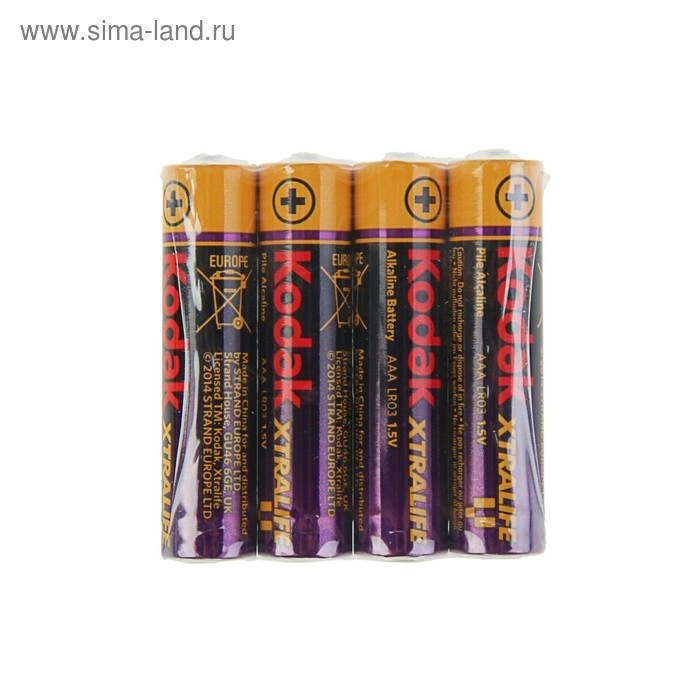Батарейка алкалиновая Kodak Xtralife, AAA, LR03-4S, 1.5В, спайка, 4 шт. Батарейка алкалиновая Kodak Xtralife, AAA, LR03-4S, 1.5В, спайка, 4 шт.