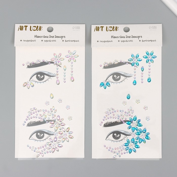 Наклейка пластик стразы Наклейка пластик стразы "Цветочные узоры и слезы-стразы" МИКС 10х19 см