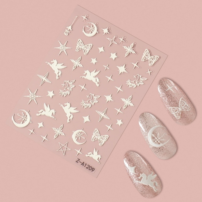 Наклейки для ногтей «Волшебство пегаса», объёмные, цвет белый Наклейки для ногтей «Волшебство пегаса», объёмные, цвет белый