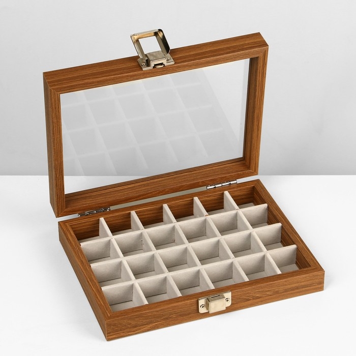 Подставка для украшений &laquo;Шкатулка дерево&raquo; 24 ячейки, 16&times;21&times;5 см, цвет серый в дереве