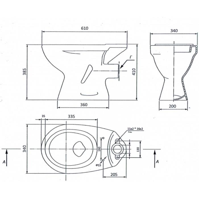 Унитаз компакт ЛЗСФ Унитаз компакт ЛЗСФ "Универсал NEW 90", нижняя подводка, прямой выпуск, сиденье,кнопка