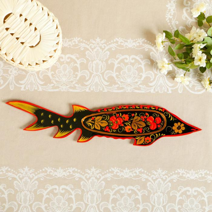 Селедочница «Осётр», 58×17×0,5 см,  хохлома, микс Селедочница «Осётр», 58×17×0,5 см,  хохлома, микс