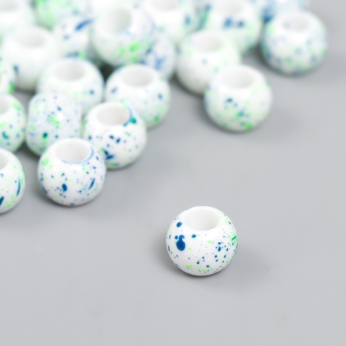 Бусины для творчества пластик Бусины для творчества пластик "Брызги краски. Синие на белом" d=1 см набор 20 гр