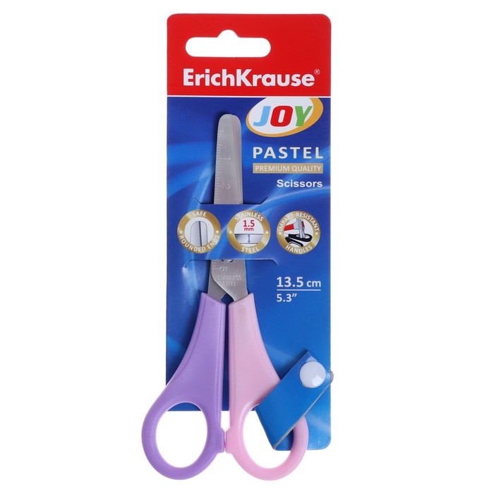 Ножницы детские ErichKrause Joy Pastel, 13.5 см, с закруглёнными концами лезвий и линейкой, блистер, МИКС Ножницы детские ErichKrause Joy Pastel, 13.5 см, с закруглёнными концами лезвий и линейкой, блистер, МИКС