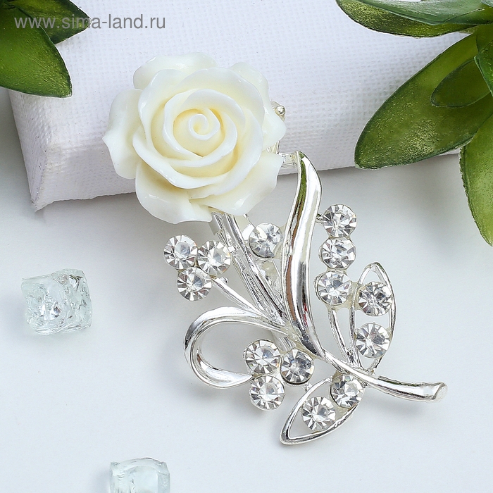 Брошь «Цветок», роза нежная, цвет белый в серебре Брошь «Цветок», роза нежная, цвет белый в серебре
