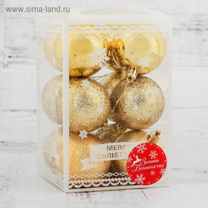 Набор шаров пластик d-6 см, 12 шт Набор шаров пластик d-6 см, 12 шт "Анданте" золото