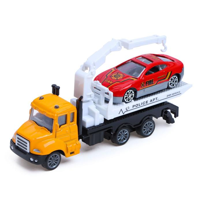 Грузовик металлический «Эвакуатор», с машинкой, инерция, МИКС Грузовик металлический «Эвакуатор», с машинкой, инерция, МИКС