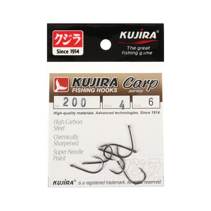 Крючки карповые Kujira Carp 200, цвет BN, № 4, 6 шт. Крючки карповые Kujira Carp 200, цвет BN, № 4, 6 шт.