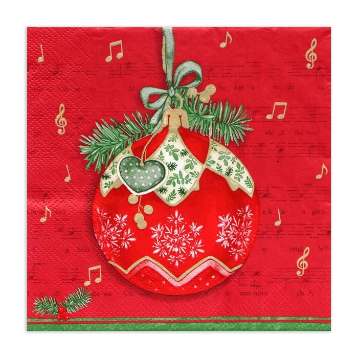 Новогодние салфетки бумажные Home Collection «Музыкальный шар на красном», 3 слоя, 33х33 см, 20 шт Новогодние салфетки бумажные Home Collection «Музыкальный шар на красном», 3 слоя, 33х33 см, 20 шт