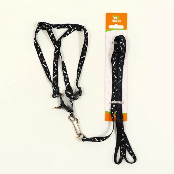 Комплект  Комплект "Классика", капрон, ширина 1 см, шлейка 28-47 см, поводок 120 см, чёрный