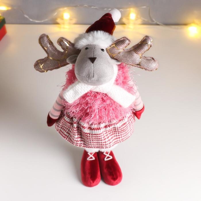 Кукла интерьерная Кукла интерьерная "Лосик в юбочке в клетку, в розовой жилетке-травке" 53х13х18 см