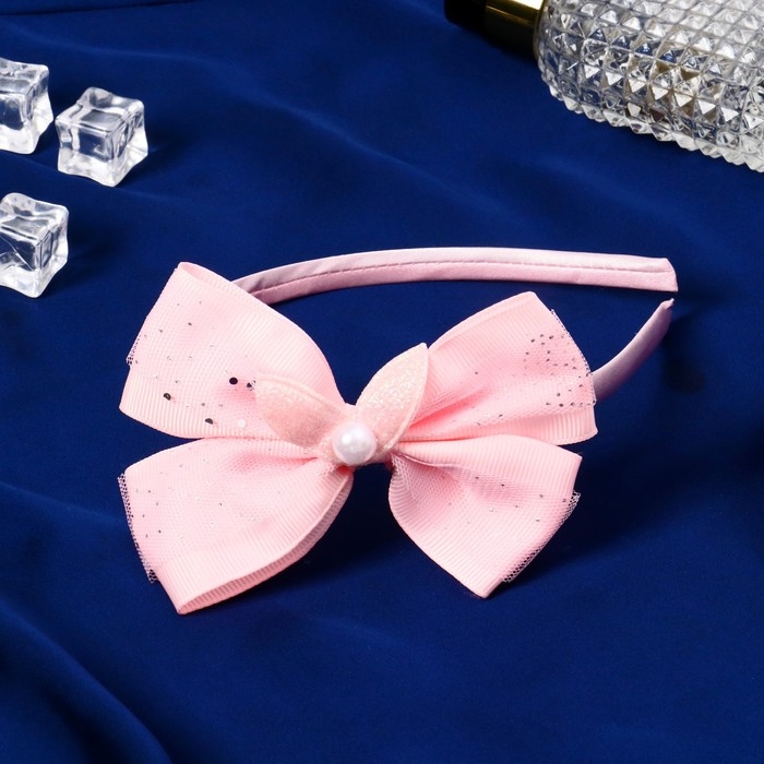 Ободок для волос  Ободок для волос "Малышка" 1 см ушки, блеск, розовый