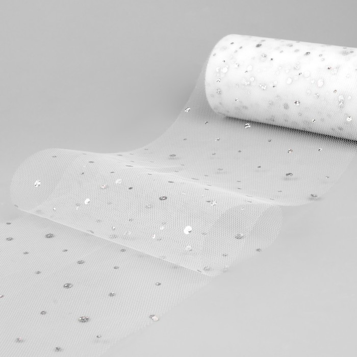 Фатин с блёстками, 15 см, 11 ± 1 г/кв.м, 23 ± 1 м, цвет белый №1 Фатин с блёстками, 15 см, 11 ± 1 г/кв.м, 23 ± 1 м, цвет белый №1