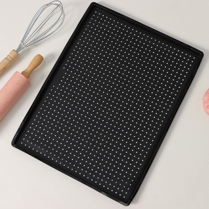 Коврик перфорированный прямоугольный Доляна, силикон, 40×31×1 см, цвет чёрный