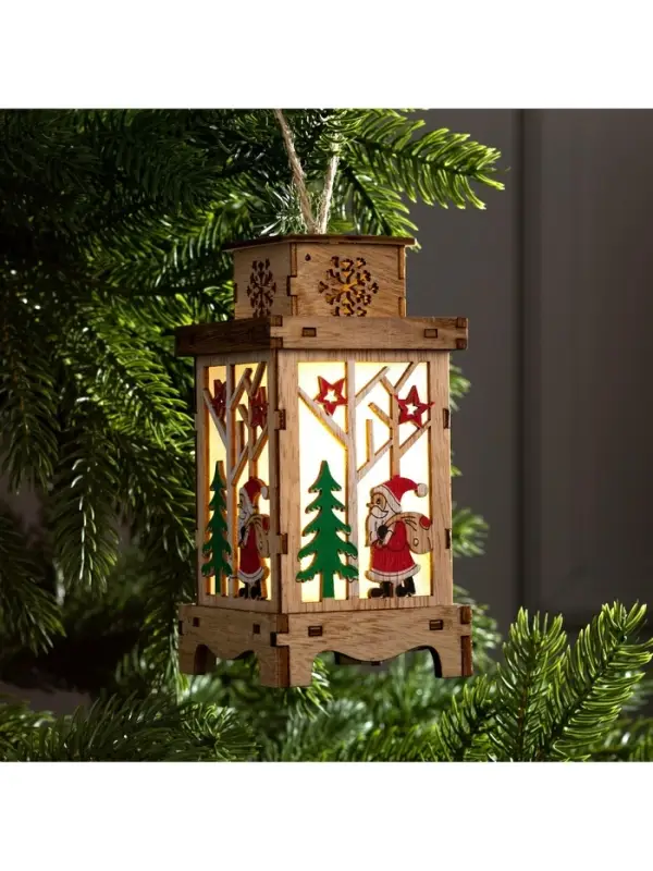 Ёлочная игрушка &laquo;Фонарь с Дедом Морозом&raquo;, 16&times;8&times;8 см, от батареек, свечение тёплое белое