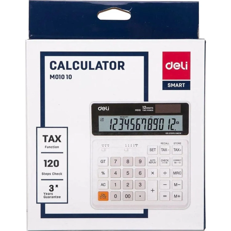 Калькулятор настольный БУХГАЛТЕРСКИЙ Deli EM01010 белый 12-разр