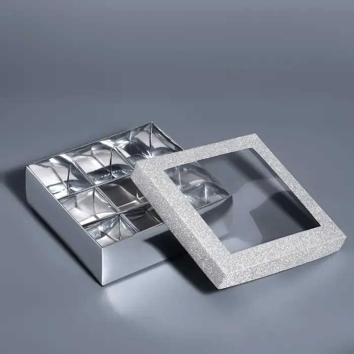 Коробка для 9 конфет серебро глиттер, 12.5&times;12.5&times;4 см Кондитерская упаковка