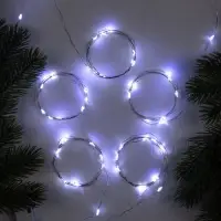 Набор гирлянд &laquo;Нить&raquo; 1 м роса, IP20, серебристая нить, 10 LED, свечение белое, 3 режима, батарейки AG13&times;3 (в комплекте), 5 шт.