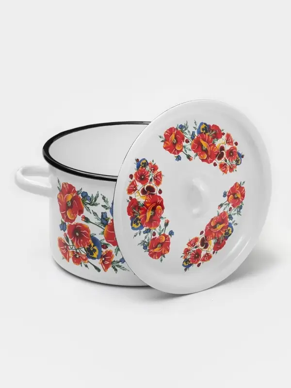 Кастрюля эмалированная &laquo;Маки Мечта&raquo;, 2.9 л, d=20 см, с крышкой, белая