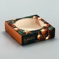 Коробка подарочная новогодняя, складная, с окном &laquo;Новогодний аромат&raquo; 11.5&times;11.5&times;3 см