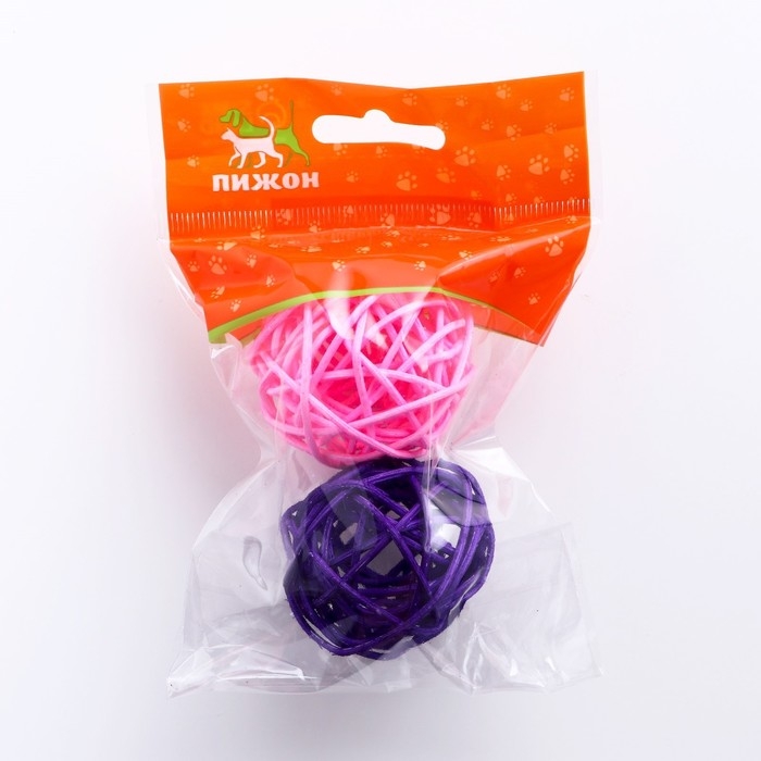 Набор из 2 плетёных шариков из лозы без бубенчиков, 5 см, фиолетовый/розовый Набор из 2 плетёных шариков из лозы без бубенчиков, 5 см, фиолетовый/розовый