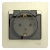 GLOSSA Розетка с заземлением со шторками с крышкой в сборе бежевая IP20