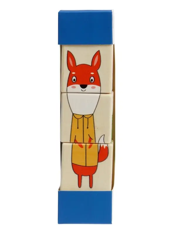 Кубики деревянные на оси &laquo;Животные&raquo;, 3 кубика