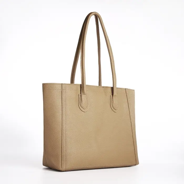 Шоппер женский, на молнии, 33&times;12&times;28 см, однотонный, бежевый